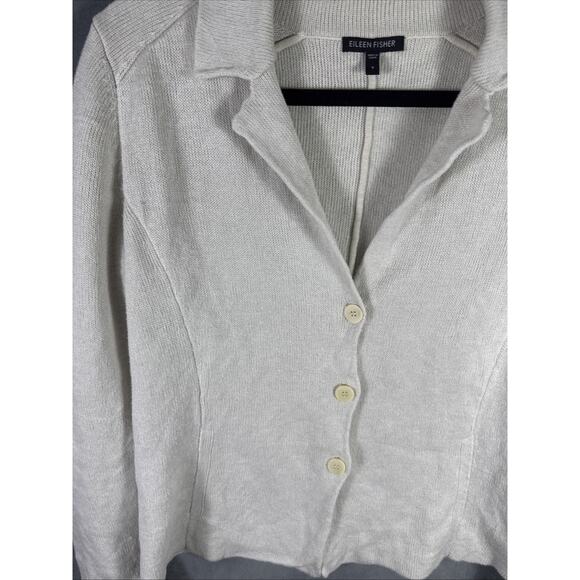 Eileen Fisher Cotton Metallic Bone Knit Notch Collar Zip Sleeve Jacket Sz Small - Picture 4 of 7